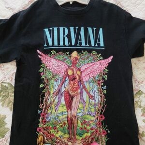 NIRVANA Black Tee with Vibrant Angel Design